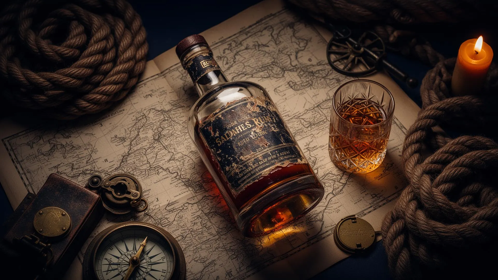 Christian V Rum – stimmungsvolle Hafenszene mit Rumflasche im Flensburger Stil