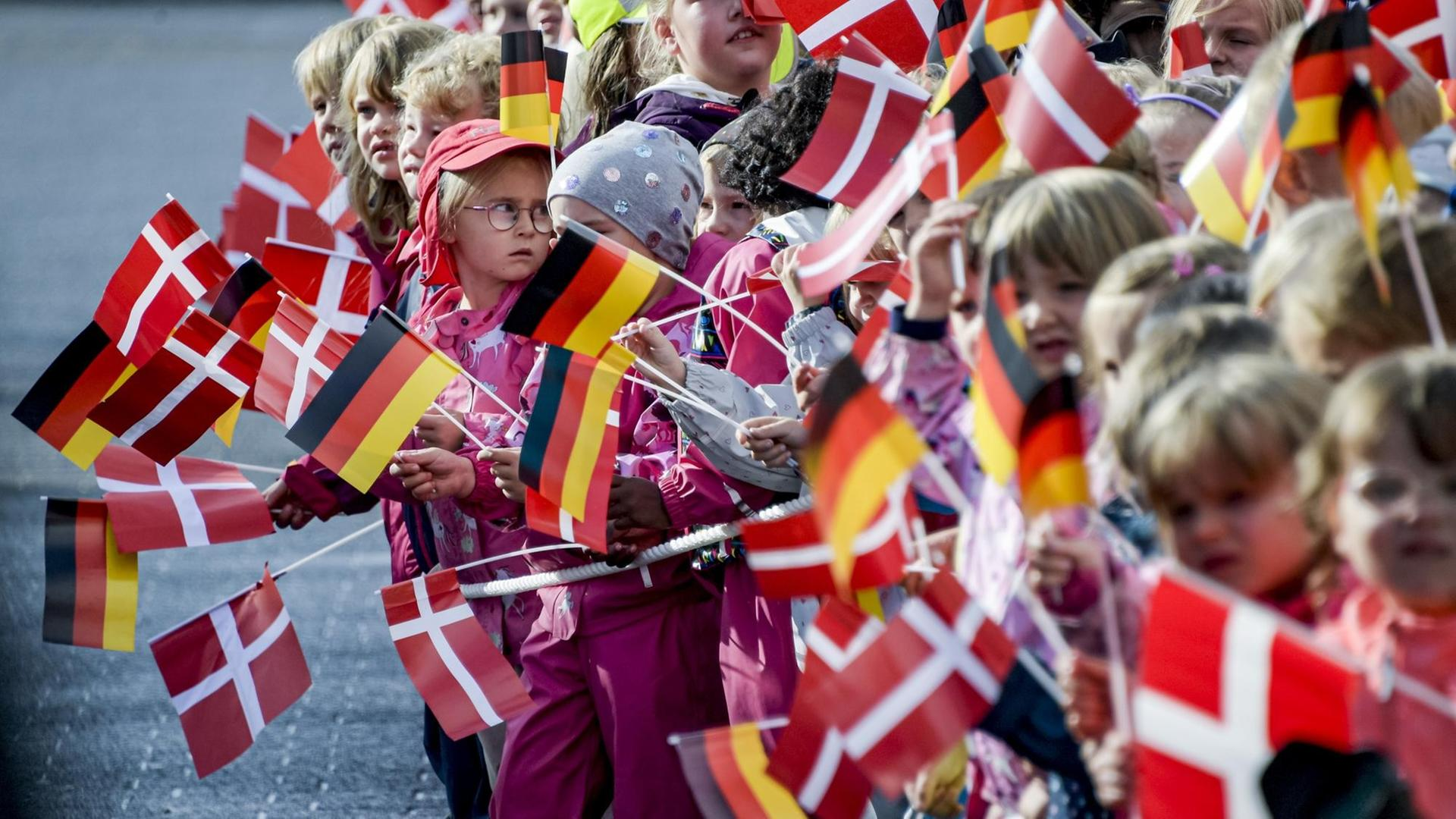 Flensborg Havn med dansk og tysk flag – dansk-tysk grænseregion